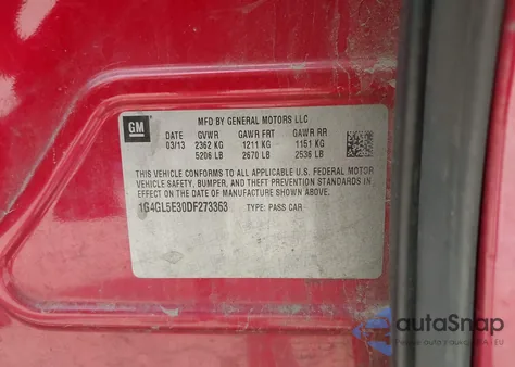 2013 Buick Lacrosse Leather Group из США, поврежденный, VIN 1G4GL5E30DF273363